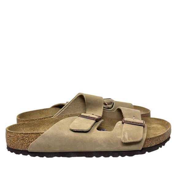 Birkenstock Arizona Sandals Mens 10 Taupe Oiled Leather Slip On Soft Footbed - Picture 2 of 12